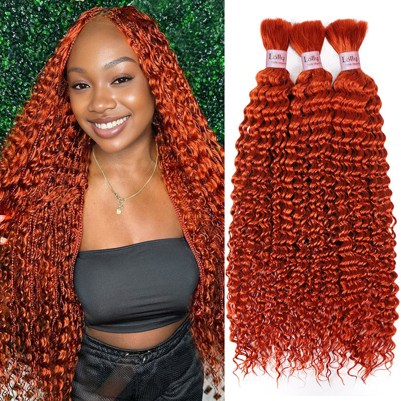 Human Braiding Hair 20 Inch 100g Ginger Deep Wave Bulk Human Hair for Braiding No Weft Curly Bundles Human Hair Extensions for Boho Knotless Braids Wet and Wavy (350)