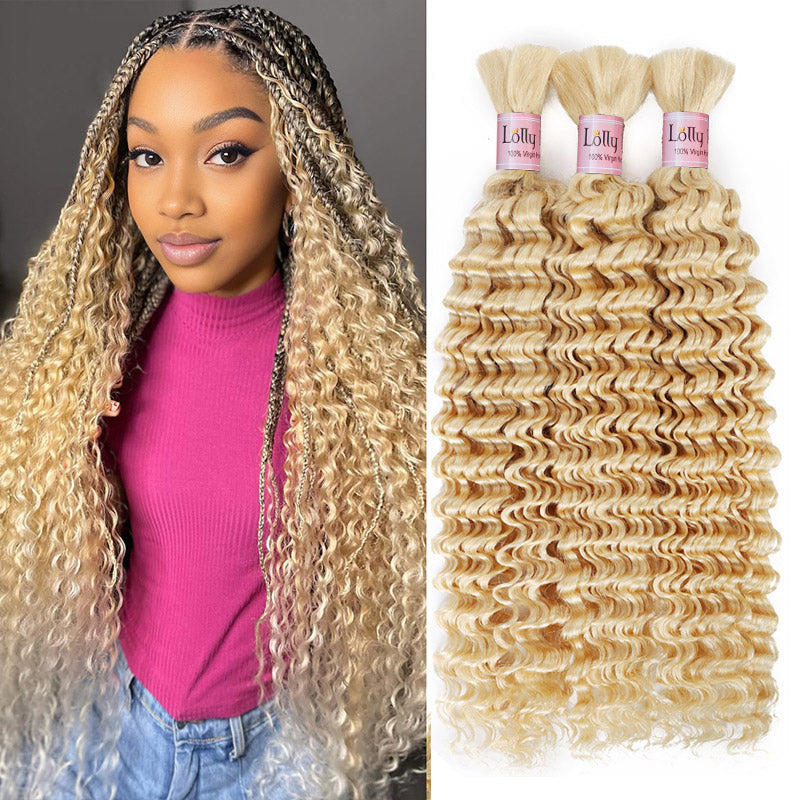 Human Braiding Hair 20 Inch 100g Burgundy Deep Wave Bulk Human Hair for Braiding No Weft Curly Bundles Human Hair Extensions for Boho Knotless Braids Wet and Wavy (#613)