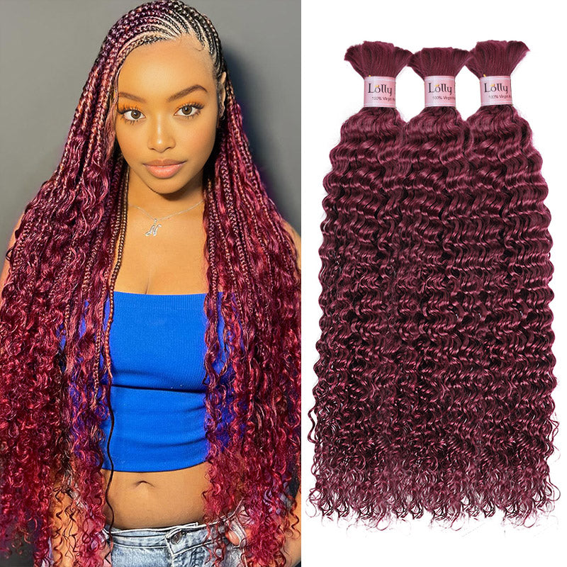 Human Braiding Hair 20 Inch 100g Burgundy Deep Wave Bulk Human Hair for Braiding No Weft Curly Bundles Human Hair Extensions for Boho Knotless Braids Wet and Wavy (99j)