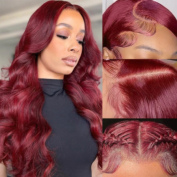Lolly 99J Burgundy Wear Go Glueless Wigs Pre Plucked Bleached Knots 13x4 HD Lace Front Wig