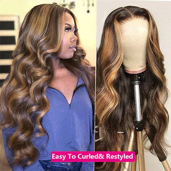 [22"=$105] Mom' Gifts For Her P4 27 Highlight Colored Body Wave Human Hair Wigs 4x4 HD Lace Wig Flash Sale