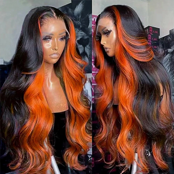 Lolly Ginger Highlight 13x4 HD Lace Front Wigs Pre-Cut Glueless Wear and Go Wigs Pre-Plucked Ginger Colored Human Hair Wigs