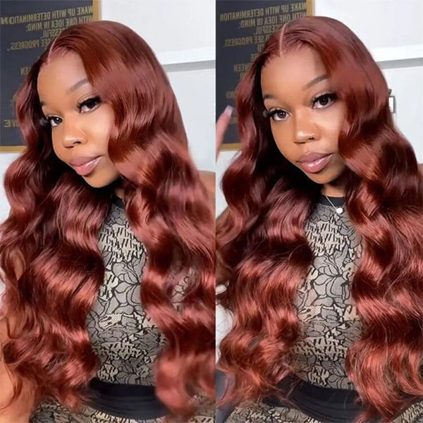 Lolly Reddish Brown Glueless Wear Go Wig Body Wave 13x4 HD Lace Pre-plucked Human Hair Wigs