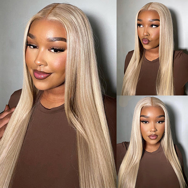 Lolly P10/613 Barbie Blonde Wig With Brown Highlight Human Hair Wigs Body Wave 13x4 HD Lace Front Wig