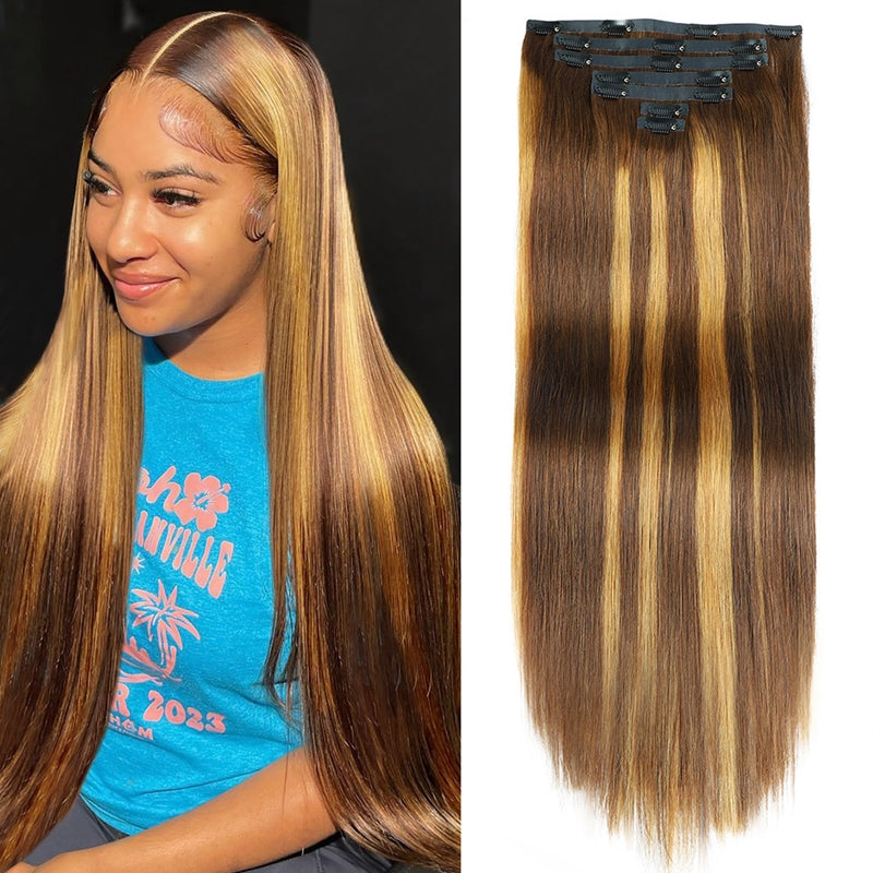 P4-27-Brown-Highlight-Silky-Straight-Invisible-Clip-in-Hair-Extensions