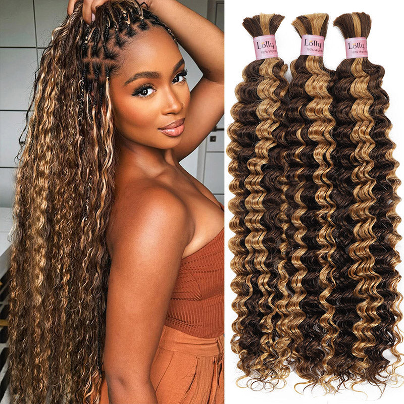 Human Boho Braiding Hair for Braids 20 Inch 100g P4/27 Deep Wave Bundles No Weft for Braiding Knotless