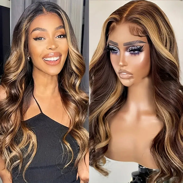 [22"=$105] Mom' Gifts For Her P4 27 Highlight Colored Body Wave Human Hair Wigs 4x4 HD Lace Wig Flash Sale
