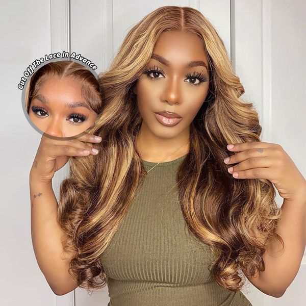 Pre-Bleached Scalp Knots 13x4 Highlight Brown Lace Front Wig Body Wave PPB Wear Go Glueless Human Hair Wigs