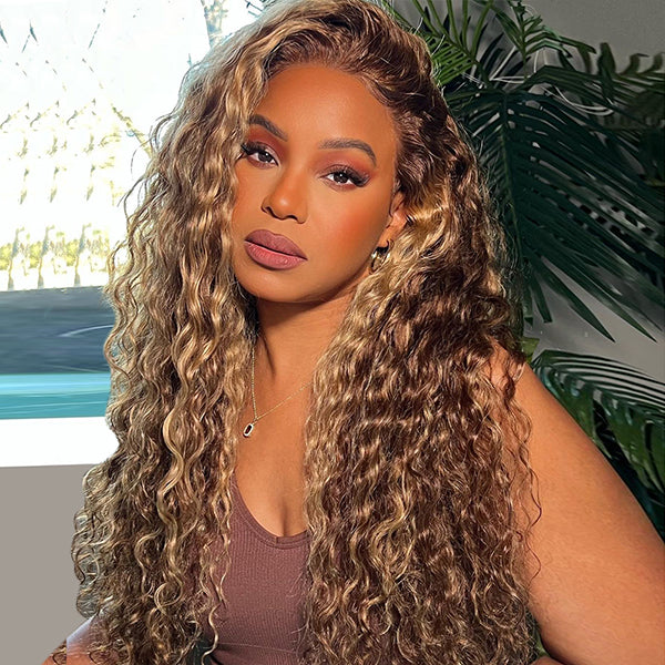 Lolly P4/27 Highlight Brown Deep Wave Glueless Lace Front Wigs Pre Plucked Pre Bleached Scalp Knots 13x4 Wear and Go Colored Human Hair Wigs