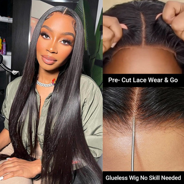 Wear Go Straight Glueless Wigs Bleached Knots Pre plucked 6x6 HD Lace Closure Human Hair Wigs