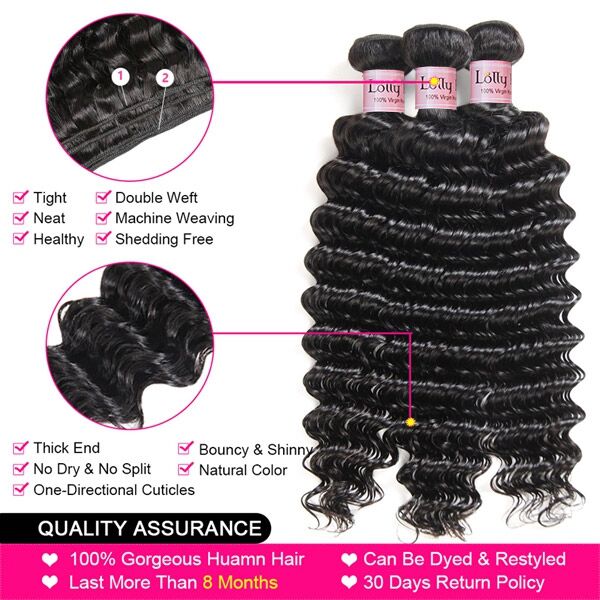 Deep Wave Bundles with Closure Brazilian Curly Virgin Human Hair Bundles with Frontal - LollyHair