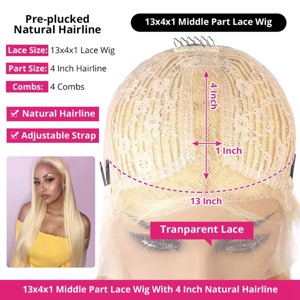 1B 613 Blonde Ombre Color 28 30 Inch Brazilian Straight Wig Lace Front Human Hair Wig - LollyHair