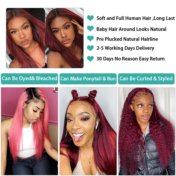 Burgundy Lace Front Wig 1B 99J Ombre Straight Lace Front Human Hair Wigs 4x4 Closure Wig - LollyHair