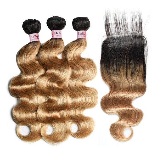 1B/27 Honey Blonde Body Wave Bundles With Closure Ombre Colored Hair Bundles With Closure - LollyHair