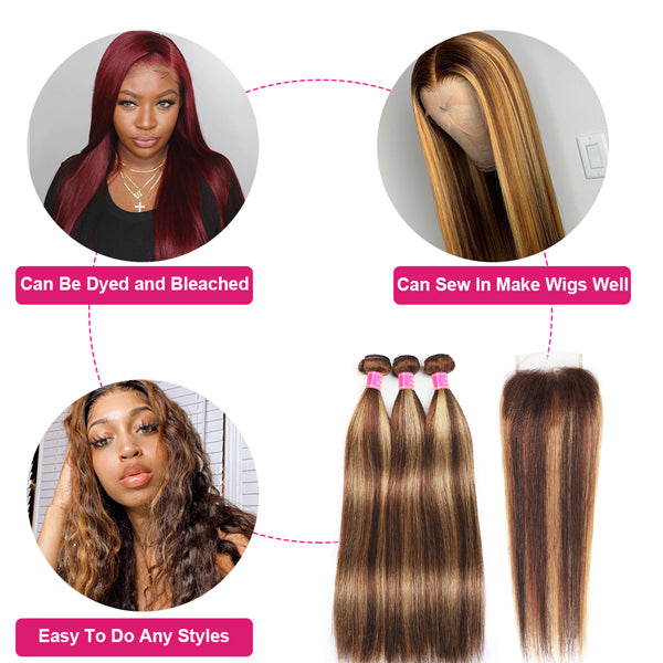 24 26 inch HD Highlight Lace Closure 5x5 Straight Hair Closure Remy Human Hair Closure - LollyHair