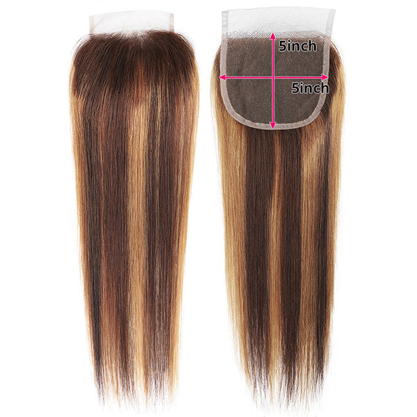 24 26 inch HD Highlight Lace Closure 5x5 Straight Hair Closure Remy Human Hair Closure - LollyHair
