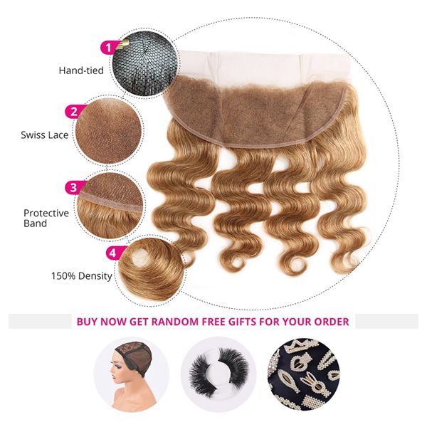 27 Honey Blonde Body Wave Bundles with 13x4 HD Lace Frontal Colored Human Hair 3 Bundles With Lace Frontal