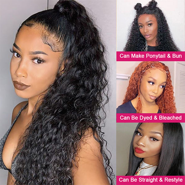 Deep Wave 360 Lace Frontal Wig 28Inch Pre Plucked Lace Frontal Human Hair Wigs for Black Women - LollyHair