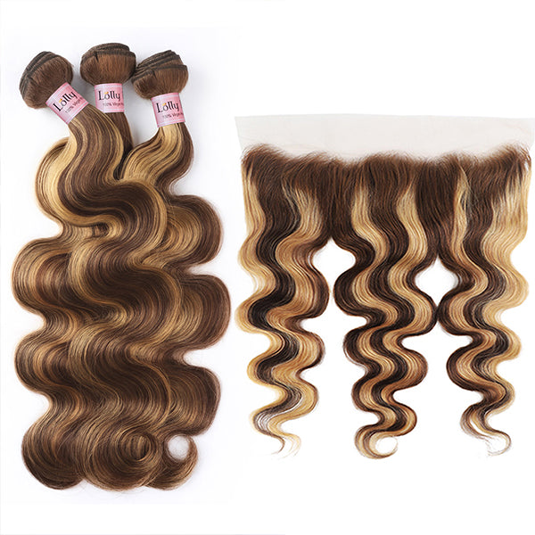 Highlight Body Wave Bundles with Frontal Brazilian Human Hair Bundles with Frontal HD Lace - LollyHair