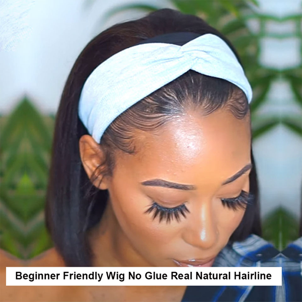 Short Bob Headband Wig No Gel Glueless Straight Headband Wig - LollyHair