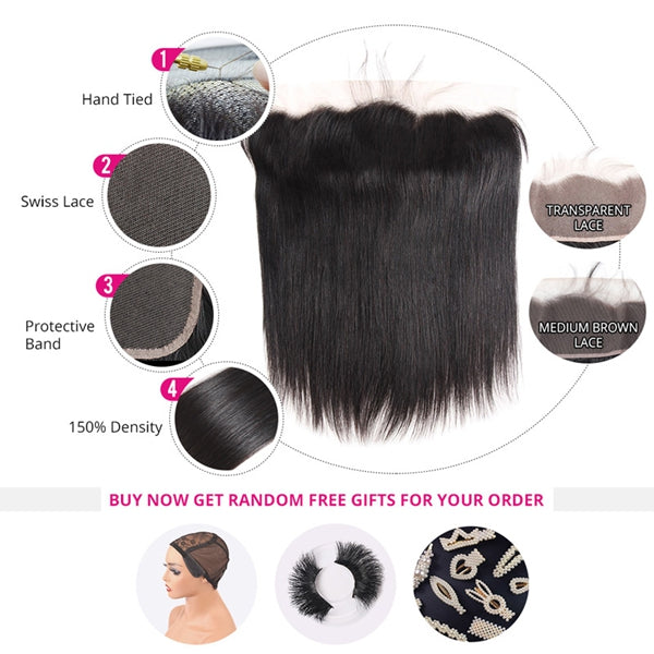 3 Bundles Brazilian Straight Hair with 13x4 Lace Frontal Closure - LollyHair
