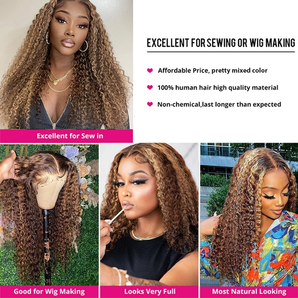 30inch Kinky Curly Bundles 4/27 Highlight Human Hair 3 Bundles Brazilian Hair Weave Bundles - LollyHair