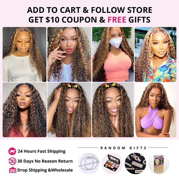 30inch Kinky Curly Bundles 4/27 Highlight Human Hair 3 Bundles Brazilian Hair Weave Bundles - LollyHair