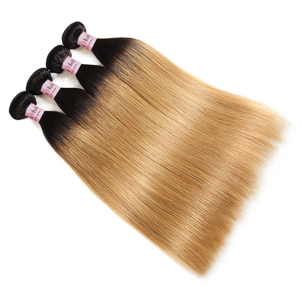 1B/27 Straight Human Hair Bundles With Closure Ombre Colored Hair Bundles With Closure - LollyHair