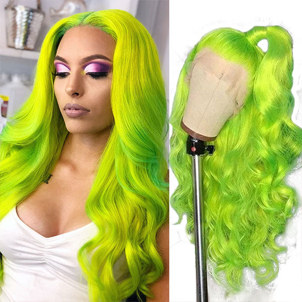 Pink Body Wave Human Hair Wigs Red Blue 13x4 Lace Front Wig Transparent Lace Frontal Wig - LollyHair