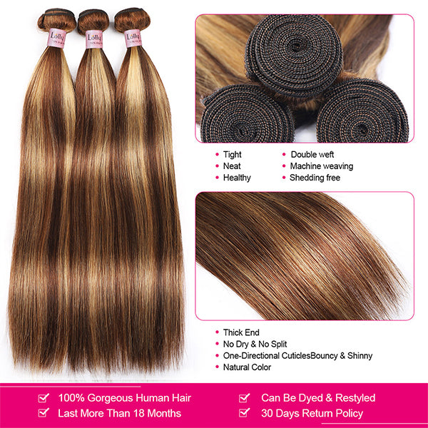 Highlight Human Hair Bundles with Frontal Bone Straight Bundles with HD Lace Frontal - LollyHair