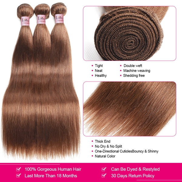 Brown Colored Human Hair Bundles with Closure 4# Ombre Bone Straight Bundles with Closure - LollyHair