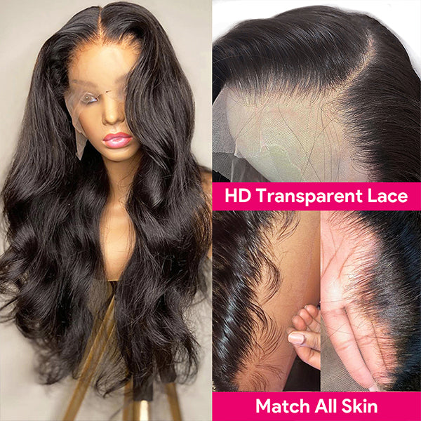 30inch HD Transparent Body Wave Wig 13x4 13x6 Lace Front Wig Pre Plucked Long Human Hair Wigs - LollyHair