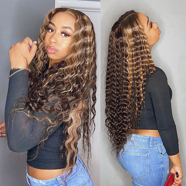 4 27 Highlight Wig Human Hair 13x4 Deep Curly Lace Front Human Hair Wigs - LollyHair