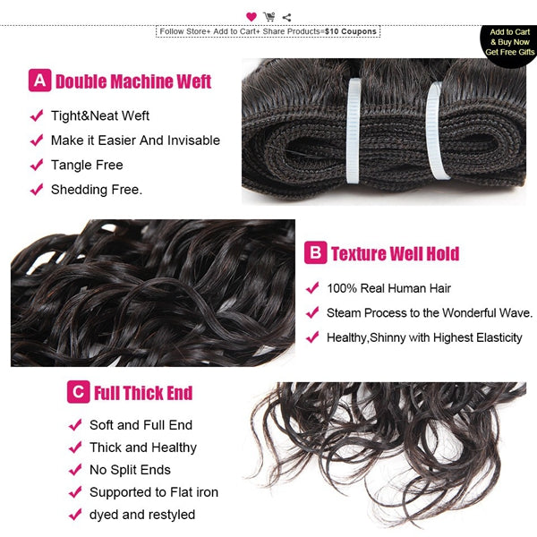 4 Bundles Indian Water Wave Virgin Human Hair Weave Bundles - LollyHair