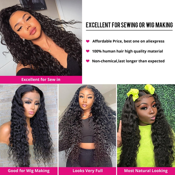 4 Bundles Indian Water Wave Virgin Human Hair Weave Bundles - LollyHair