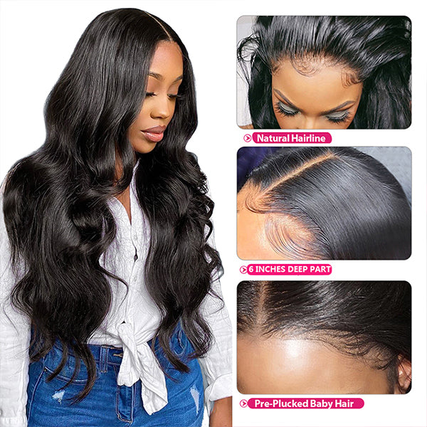 30inch HD Transparent Body Wave Wig 13x4 13x6 Lace Front Wig Pre Plucked Long Human Hair Wigs - LollyHair