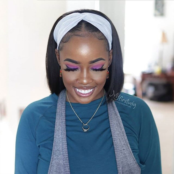 Short Bob Headband Wig No Gel Glueless Straight Headband Wig - LollyHair