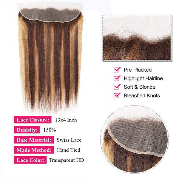 Highlight Human Hair Bundles with Frontal Bone Straight Bundles with HD Lace Frontal - LollyHair