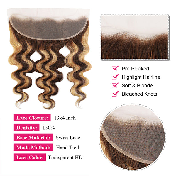 Highlight Body Wave Bundles with Frontal Brazilian Human Hair Bundles with Frontal HD Lace - LollyHair