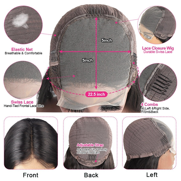 5x5 Water Wave Lace Closure Wig HD Transparent Lace Wig 250 Density Closure Wigs for Women