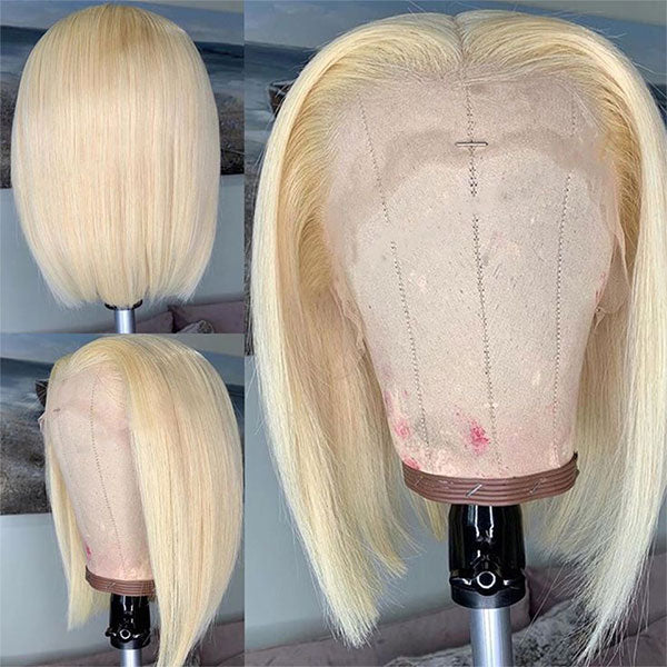 613 Blonde Bob Wigs 4x4 Lace Closure Wig Affordable Short Human Hair Wigs - LollyHair