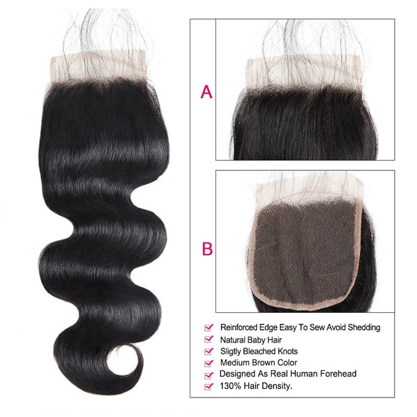 4x4 HD Body Wave Lace Closure Transparent Virgin Human Hair Lace Closure Pre Plucked - LollyHair