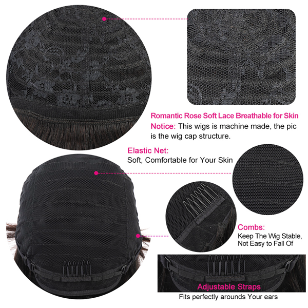 Short Bob Wig With Bangs Straight Glueless Full Machine Made Human Hair Wig - LollyHair