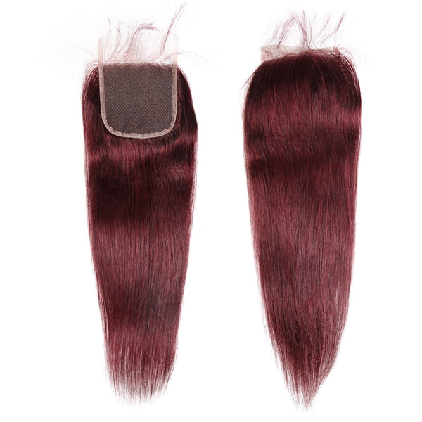 99J Burgundy Straight Hair 3 Bundles with Closure Red Human Hair Bundles with Closure - LollyHair