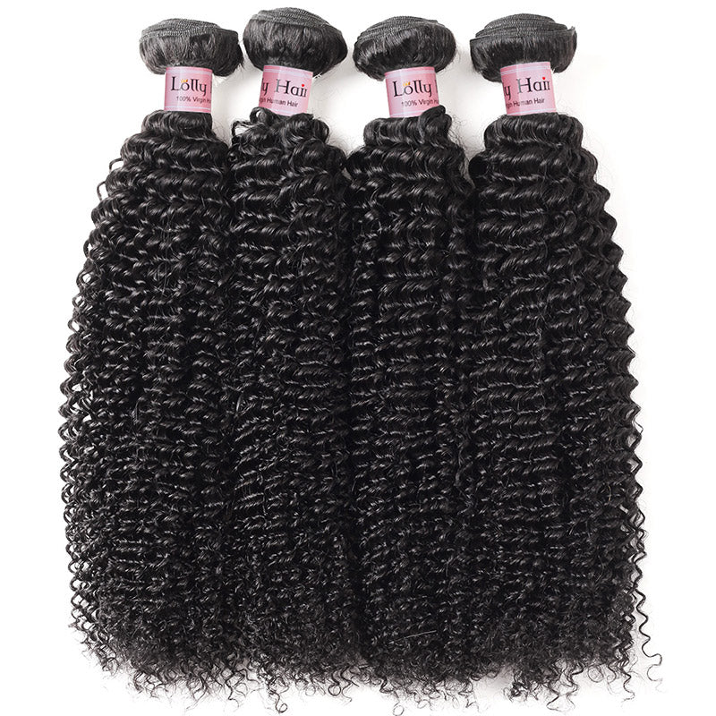 Lolly Hair 9A Sew-in Hair Extensions Peruvian Kinky Curly Hair 4 Bundles with Lace Closure 100% Real Virgin Hair Bundles Swiss Lace Closure With Baby Hair Best Online Virgin Hair : LOLLYHAIR