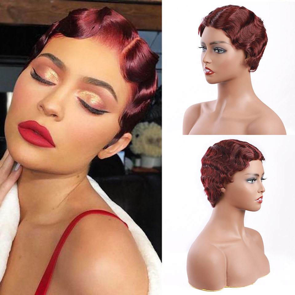 Finger Wave Wig Short Human Hair Wigs Brazilian Ocean Wave - LollyHair