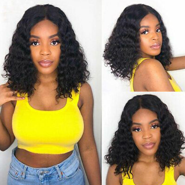 Deep Wave Wig Short Bob Wig Lace Front Human Hair Wigs Natural Color Human Hair Wigs 4x4 Lace Closure Wig - LollyHair