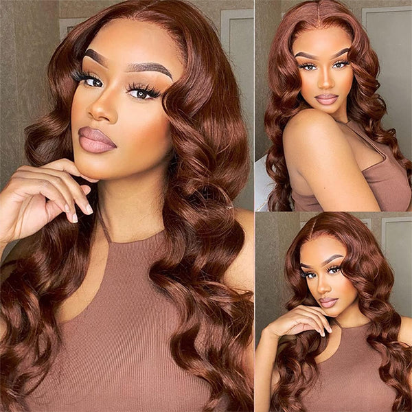 Lolly Hair Pre-plucked Wear Go Glueless Reddish Brown Body Wave 13x4 HD Lace Front Wig Trends 2024 Colored Human Hair Wigs
