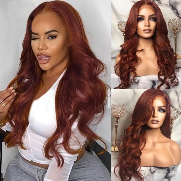 Lolly Hair Pre-plucked Wear Go Glueless Reddish Brown Body Wave 13x4 HD Lace Front Wig Trends 2024 Colored Human Hair Wigs