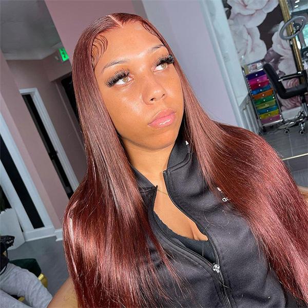 Auburn Brown Straight Human Hair Bundles with Closure Colored 3 Bundles with Closure